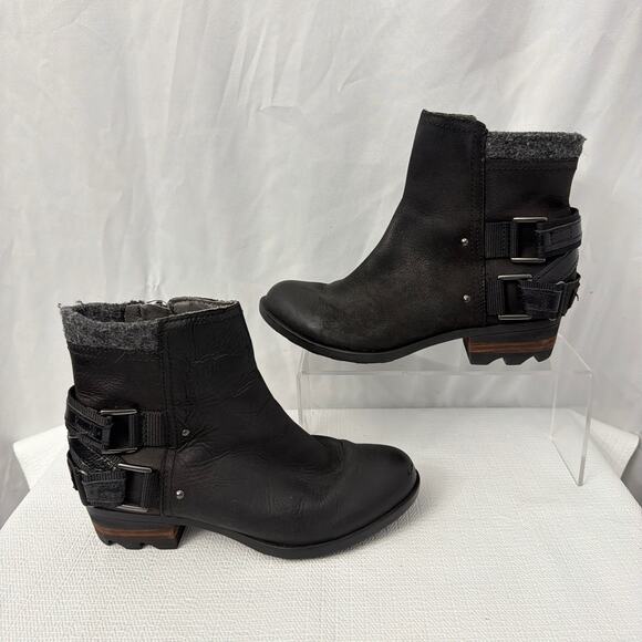 Sorel Boots Womens Size 7 Black Lolla Ankle Booties Leather Buckle Side Zip - Picture 10 of 12